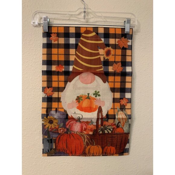 Other - NEW Fall Garden Flag Pumpkin Gnome Plaid Orange AD2